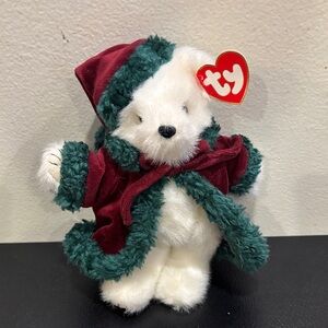 Ty Plush Bear in Festive Red and Green Coat 2000